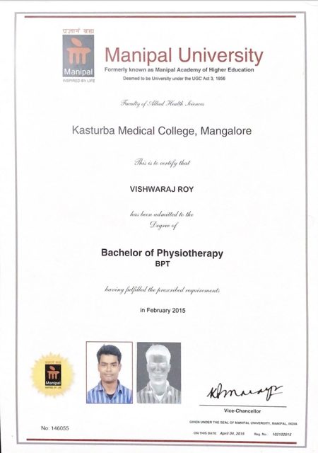 Bachelor of Physiotherapy (BPT) certificate